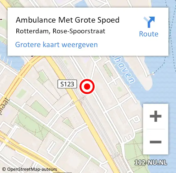 Locatie op kaart van de 112 melding: Ambulance Met Grote Spoed Naar Rotterdam, Rose-Spoorstraat op 11 juni 2015 17:44
