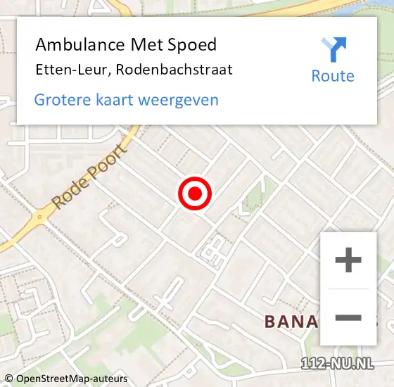 Locatie op kaart van de 112 melding: Ambulance Met Spoed Naar Etten-Leur, Rodenbachstraat op 11 juni 2015 19:43