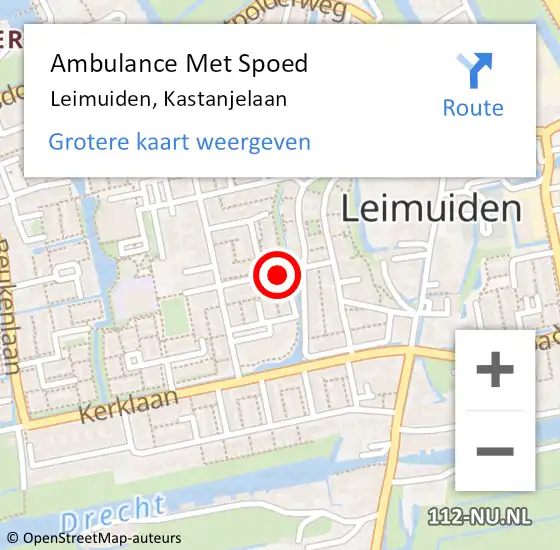 Locatie op kaart van de 112 melding: Ambulance Met Spoed Naar Leimuiden, Kastanjelaan op 12 juni 2015 07:46
