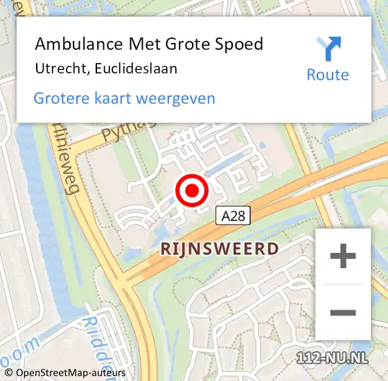 Locatie op kaart van de 112 melding: Ambulance Met Grote Spoed Naar Utrecht, Euclideslaan op 12 juni 2015 12:44