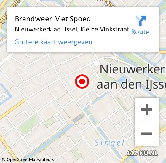 Locatie op kaart van de 112 melding: Brandweer Met Spoed Naar Nieuwerkerk ad IJssel, Kleine Vinkstraat op 12 juni 2015 15:51