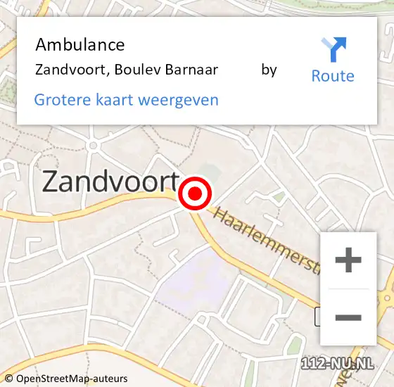 Locatie op kaart van de 112 melding: Ambulance Zandvoort, Boulev Barnaar           by op 12 juni 2015 20:16