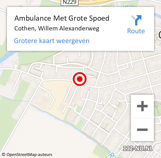 Locatie op kaart van de 112 melding: Ambulance Met Grote Spoed Naar Cothen, Willem Alexanderweg op 13 juni 2015 06:50