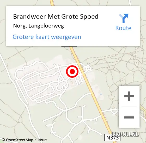 Locatie op kaart van de 112 melding: Brandweer Met Grote Spoed Naar Norg, Langeloerweg op 14 juni 2015 14:54