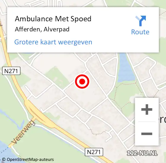 Locatie op kaart van de 112 melding: Ambulance Met Spoed Naar Afferden, Alverpad op 15 juni 2015 16:51