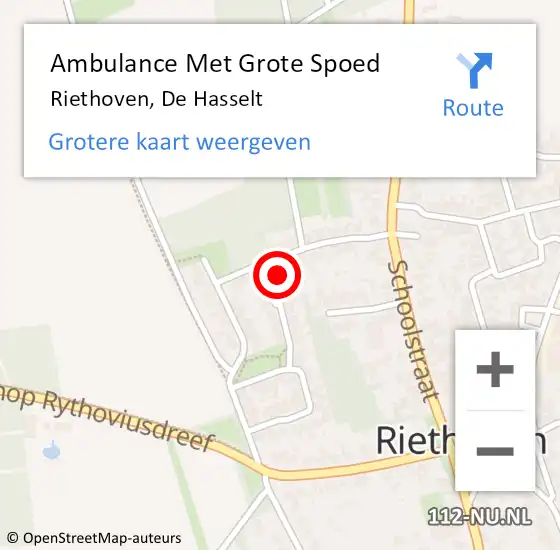 Locatie op kaart van de 112 melding: Ambulance Met Grote Spoed Naar Riethoven, De Hasselt op 15 juni 2015 21:49