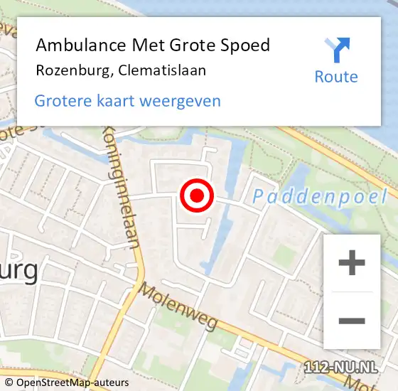 Locatie op kaart van de 112 melding: Ambulance Met Grote Spoed Naar Rozenburg, Clematislaan op 16 juni 2015 06:51
