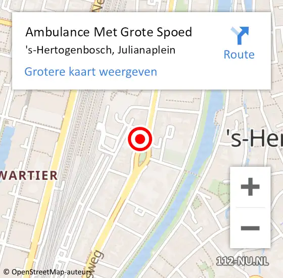 Locatie op kaart van de 112 melding: Ambulance Met Grote Spoed Naar 's-Hertogenbosch, Julianaplein op 16 juni 2015 14:08