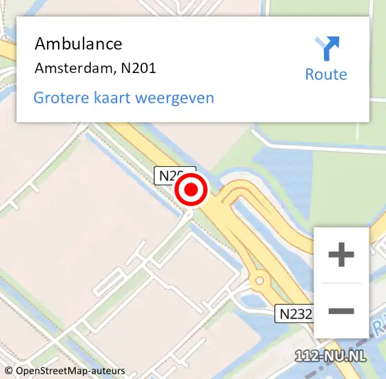 Locatie op kaart van de 112 melding: Ambulance Amsterdam, N201 op 16 juni 2015 20:02
