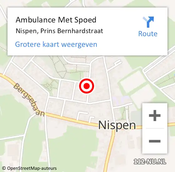 Locatie op kaart van de 112 melding: Ambulance Met Spoed Naar Nispen, Prins Bernhardstraat op 16 juni 2015 23:59