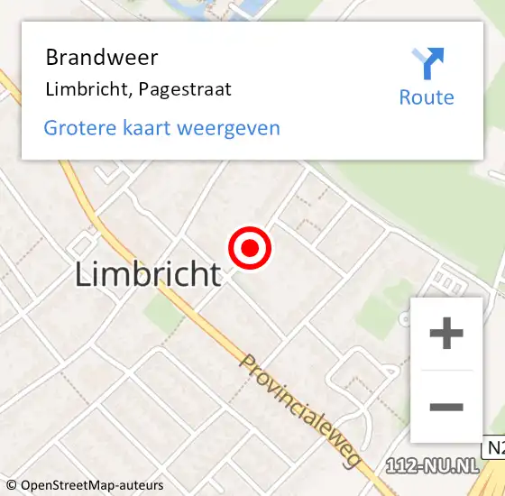 Locatie op kaart van de 112 melding: Brandweer Limbricht, Pagestraat op 17 juni 2015 08:23