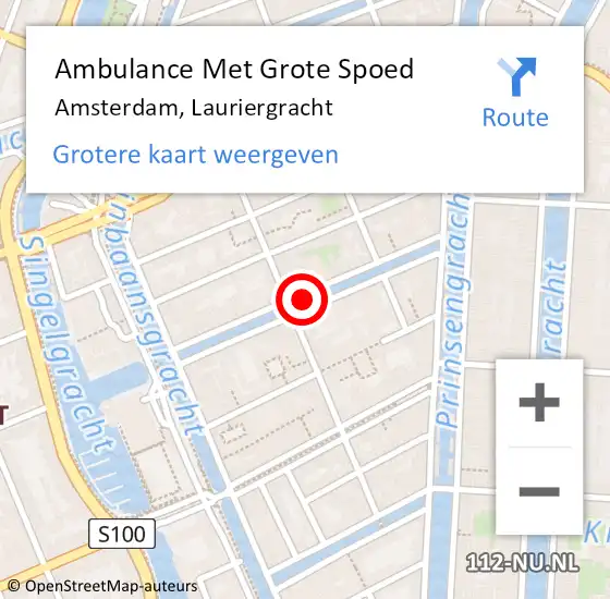 Locatie op kaart van de 112 melding: Ambulance Met Grote Spoed Naar Amsterdam, Lauriergracht op 17 juni 2015 13:30