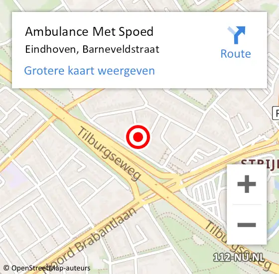 Locatie op kaart van de 112 melding: Ambulance Met Spoed Naar Eindhoven, Barneveldstraat op 17 juni 2015 16:30
