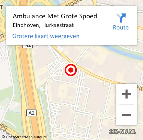 Locatie op kaart van de 112 melding: Ambulance Met Grote Spoed Naar Eindhoven, Hurksestraat op 18 juni 2015 07:17