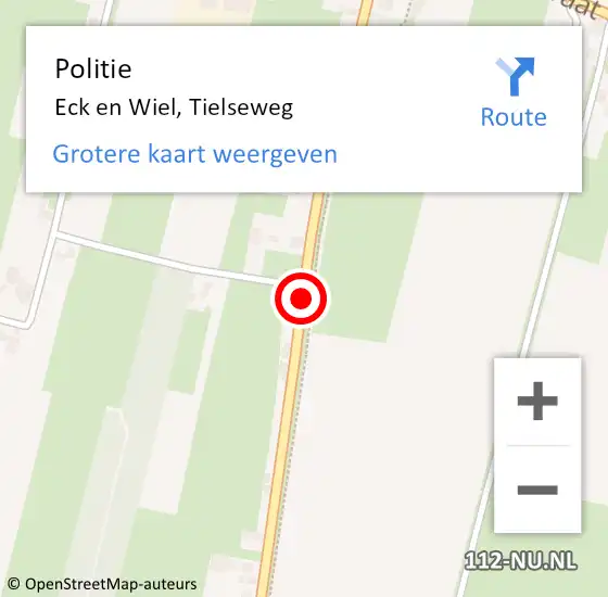 Locatie op kaart van de 112 melding: Politie Eck en Wiel, Tielseweg op 18 juni 2015 07:23