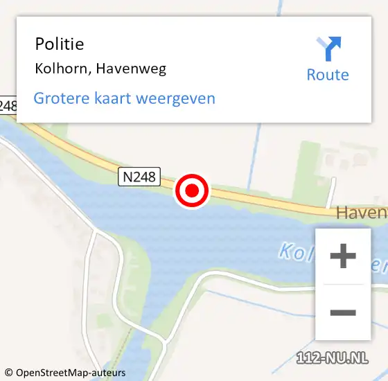 Locatie op kaart van de 112 melding: Politie Kolhorn, Havenweg op 18 juni 2015 13:21