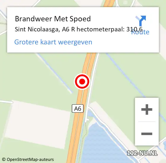 Locatie op kaart van de 112 melding: Brandweer Met Spoed Naar Sint Nicolaasga, A6 L hectometerpaal: 302,3 op 18 juni 2015 16:17