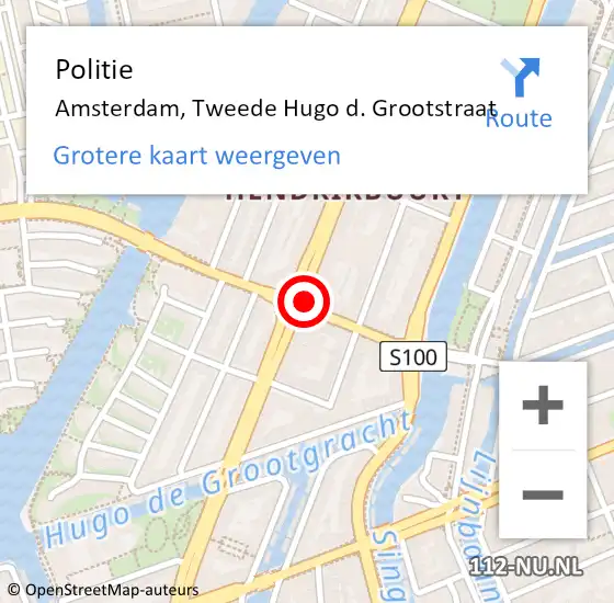Locatie op kaart van de 112 melding: Politie Amsterdam, Tweede Hugo d. Grootstraat op 18 juni 2015 20:29