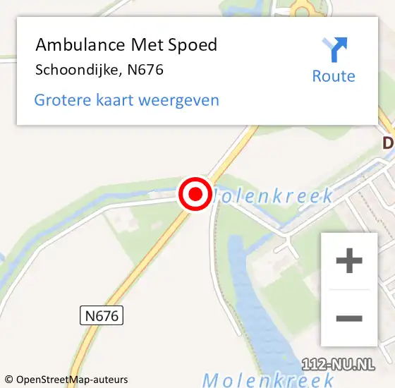 Locatie op kaart van de 112 melding: Ambulance Met Spoed Naar Schoondijke, N676 op 18 juni 2015 21:51