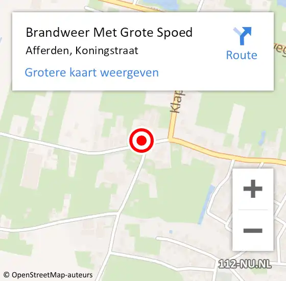 Locatie op kaart van de 112 melding: Brandweer Met Grote Spoed Naar Afferden, Koningstraat op 19 juni 2015 13:17