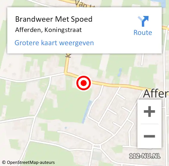 Locatie op kaart van de 112 melding: Brandweer Met Spoed Naar Afferden, Koningstraat op 19 juni 2015 14:00