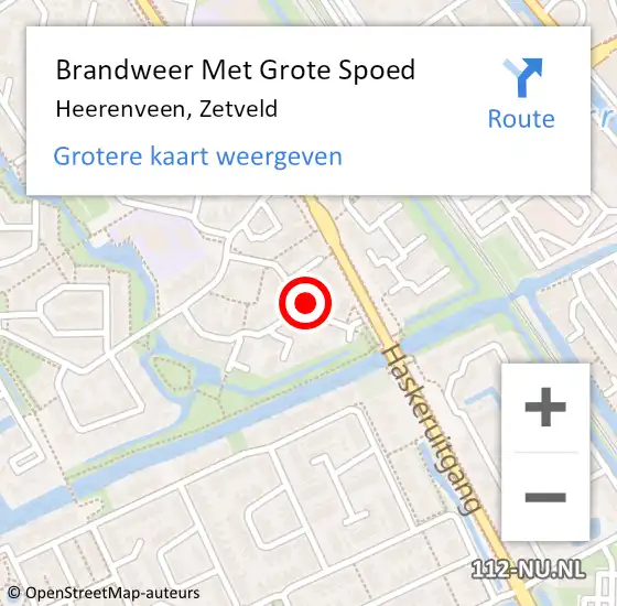 Locatie op kaart van de 112 melding: Brandweer Met Grote Spoed Naar Heerenveen, Zetveld op 19 juni 2015 15:43