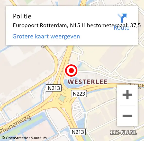 Locatie op kaart van de 112 melding: Politie Europoort
, N15 Li hectometerpaal: 16,0 op 19 juni 2015 17:36