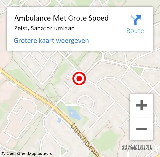 Locatie op kaart van de 112 melding: Ambulance Met Grote Spoed Naar Zeist, Sanatoriumlaan op 19 juni 2015 21:34