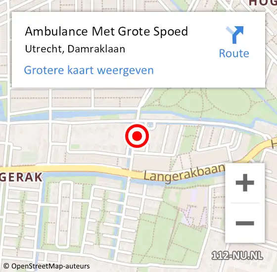 Locatie op kaart van de 112 melding: Ambulance Met Grote Spoed Naar Utrecht, Damraklaan op 21 juni 2015 19:56