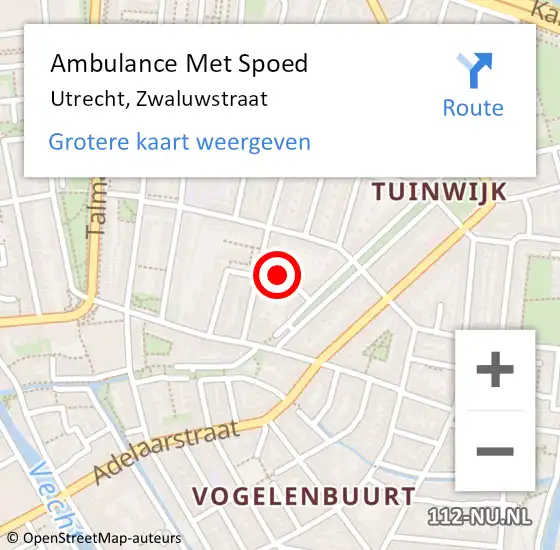 Locatie op kaart van de 112 melding: Ambulance Met Spoed Naar Utrecht, Zwaluwstraat op 21 juni 2015 20:09