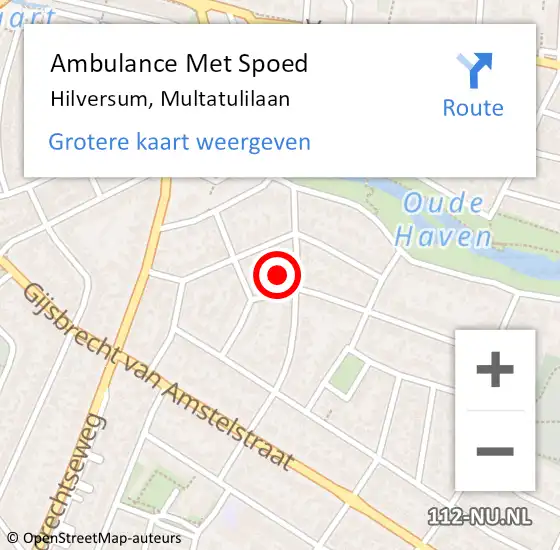 Locatie op kaart van de 112 melding: Ambulance Met Spoed Naar Hilversum, Multatulilaan op 21 juni 2015 22:32