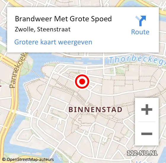 Locatie op kaart van de 112 melding: Brandweer Met Grote Spoed Naar Zwolle, Steenstraat op 22 juni 2015 22:48