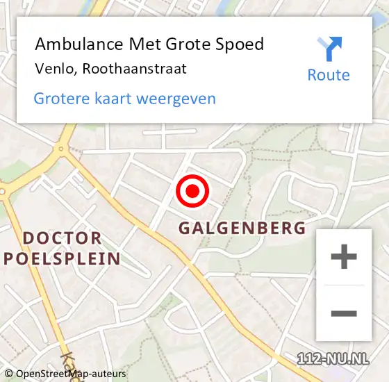 Locatie op kaart van de 112 melding: Ambulance Met Grote Spoed Naar Venlo, Roothaanstraat op 23 juni 2015 21:43