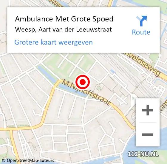 Locatie op kaart van de 112 melding: Ambulance Met Grote Spoed Naar Weesp, Aart van der Leeuwstraat op 24 juni 2015 21:45