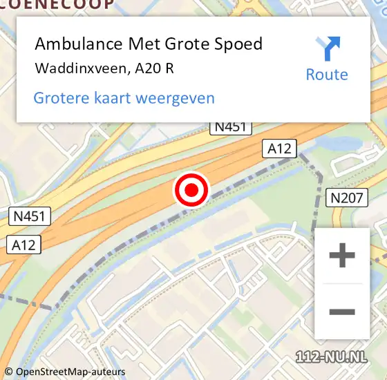 Locatie op kaart van de 112 melding: Ambulance Met Grote Spoed Naar Waddinxveen, A20 R op 25 juni 2015 09:26
