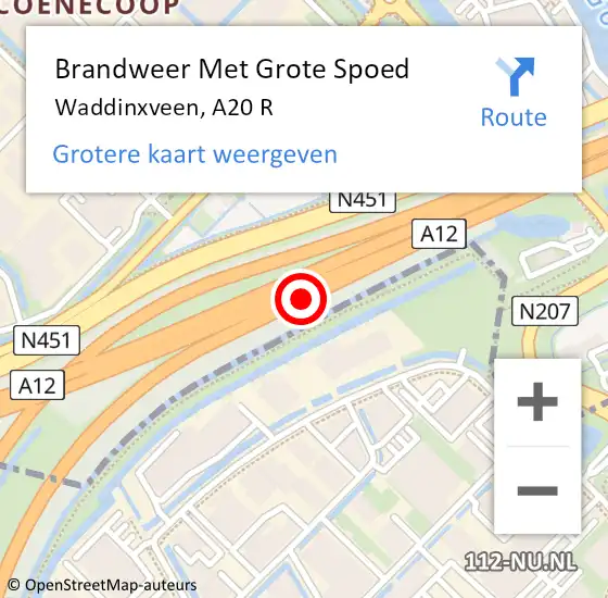Locatie op kaart van de 112 melding: Brandweer Met Grote Spoed Naar Waddinxveen, A20 R op 25 juni 2015 09:26