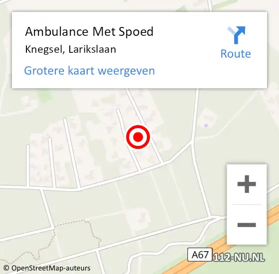 Locatie op kaart van de 112 melding: Ambulance Met Spoed Naar Knegsel, Larikslaan op 26 juni 2015 13:58