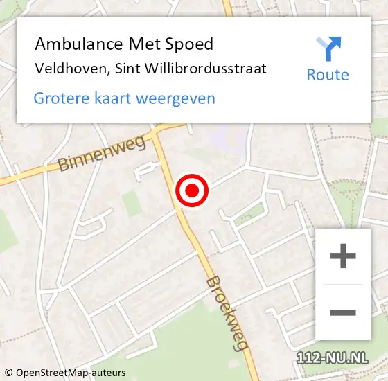 Locatie op kaart van de 112 melding: Ambulance Met Spoed Naar Veldhoven, Sint Willibrordusstraat op 26 juni 2015 16:09
