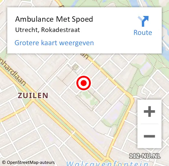 Locatie op kaart van de 112 melding: Ambulance Met Spoed Naar Utrecht, Rokadestraat op 26 juni 2015 17:13