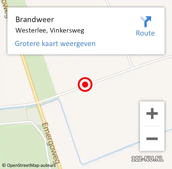 Locatie op kaart van de 112 melding: Brandweer Westerlee, Vinkersweg op 28 juni 2015 13:55