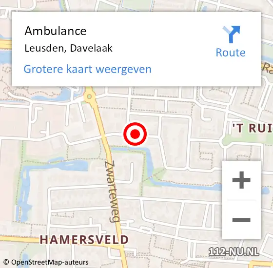 Locatie op kaart van de 112 melding: Ambulance Leusden, Davelaak op 28 juni 2015 14:56