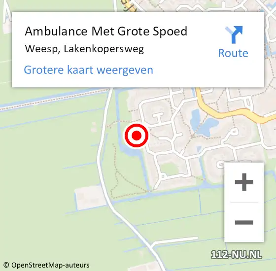 Locatie op kaart van de 112 melding: Ambulance Met Grote Spoed Naar Weesp, Lakenkopersweg op 29 juni 2015 19:50