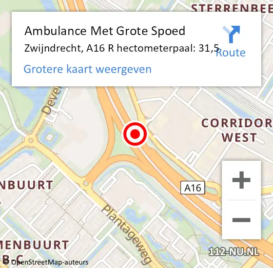 Locatie op kaart van de 112 melding: Ambulance Met Grote Spoed Naar Zwijndrecht, A16 R hectometerpaal: 31,5 op 29 juni 2015 19:51