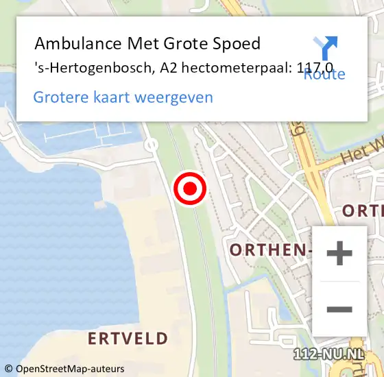 Locatie op kaart van de 112 melding: Ambulance Met Grote Spoed Naar 's-Hertogenbosch, A2 hectometerpaal: 117,0 op 29 juni 2015 20:37