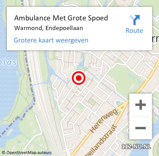 Locatie op kaart van de 112 melding: Ambulance Met Grote Spoed Naar Warmond, Endepoellaan op 29 juni 2015 20:59