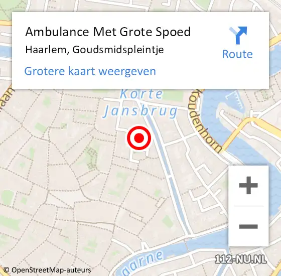 Locatie op kaart van de 112 melding: Ambulance Met Grote Spoed Naar Haarlem, Goudsmidspleintje op 29 juni 2015 21:40
