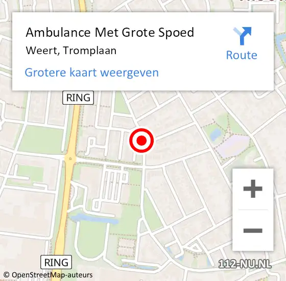 Locatie op kaart van de 112 melding: Ambulance Met Grote Spoed Naar Weert, Tromplaan op 30 juni 2015 19:07
