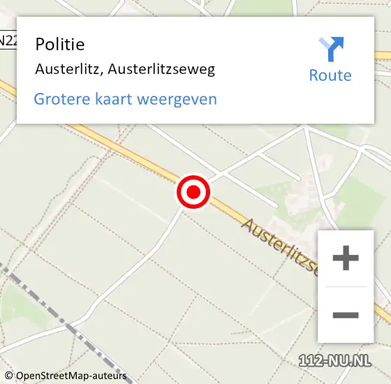 Locatie op kaart van de 112 melding: Politie Austerlitz, Austerlitzseweg op 30 juni 2015 19:28