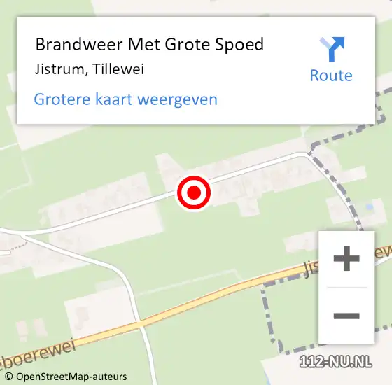Locatie op kaart van de 112 melding: Brandweer Met Grote Spoed Naar Jistrum, Tillewei op 30 juni 2015 21:53