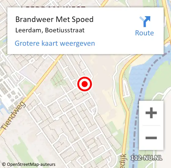 Locatie op kaart van de 112 melding: Brandweer Met Spoed Naar Leerdam, Boetiusstraat op 1 juli 2015 04:14